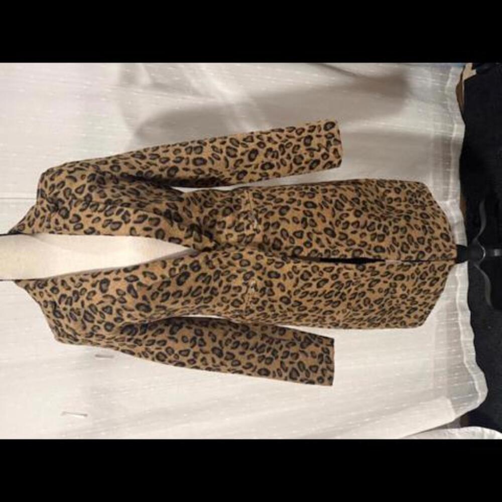 KENDALL & KYLIE LEOPARD COZY MID LENGTH PEA COAT SNAP FRONT ZIP POCKETS SZ XS